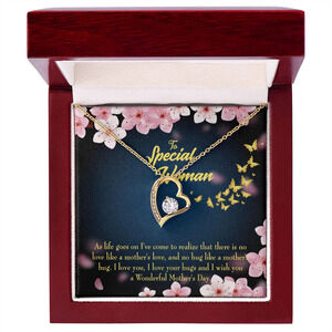 Mom Love Your Hugs Forever Love CZ Heart Necklace Yellow Gold Luxury Box